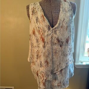 White House Black Market Tan and Gray Pleated Tiered Tank Top